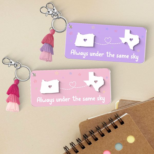 Always Under The Same Sky State Map Long Distance Relationship Couple Besties Personalized 2-Layer Acrylic Keychain Cheap