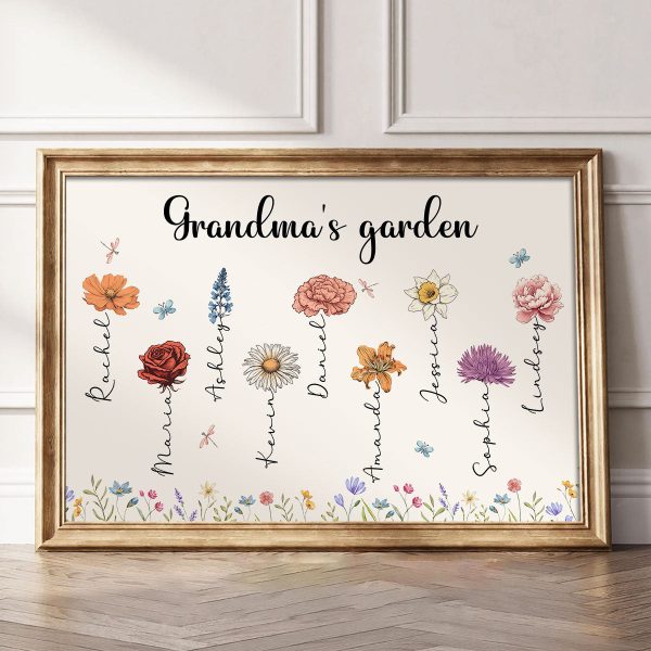 Vintage Grandma s Garden Birth Month Flowers Personalized Poster, Mother s Day Gift For Grandma, Mom Hot on Sale - Image 4
