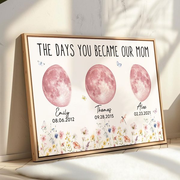 Wild Flowers The Day You Become Mom Grandma Custom Pink Birthday Moon Phase Personalized Poster Online - Image 3