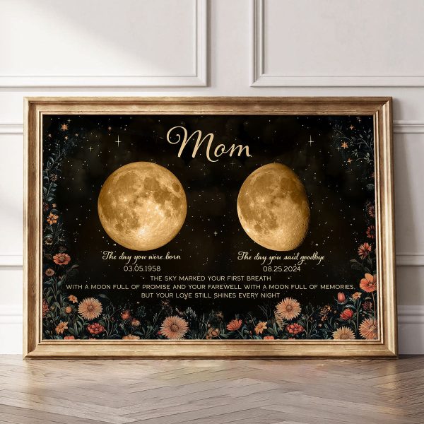 Lost Loved One Moon Phase Art Vintage Floral Memorial Keepsake Personalized Poster For Discount - Image 2