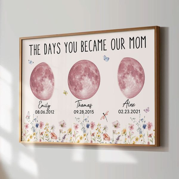Wild Flowers The Day You Become Mom Grandma Custom Pink Birthday Moon Phase Personalized Poster Online - Image 2