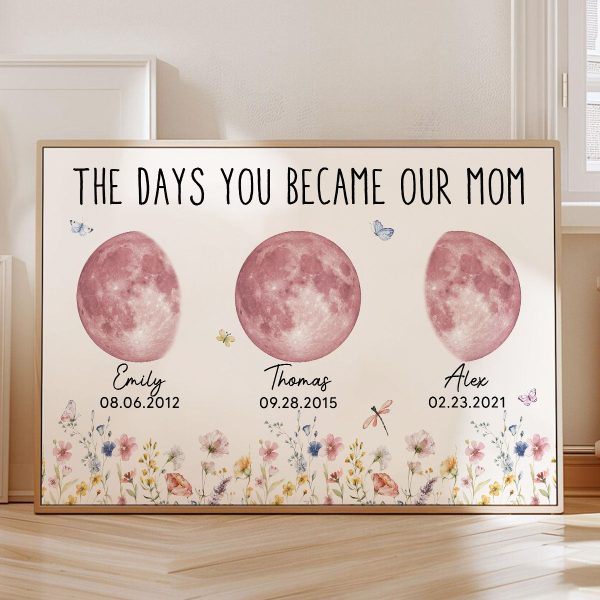 Wild Flowers The Day You Become Mom Grandma Custom Pink Birthday Moon Phase Personalized Poster Online - Image 4