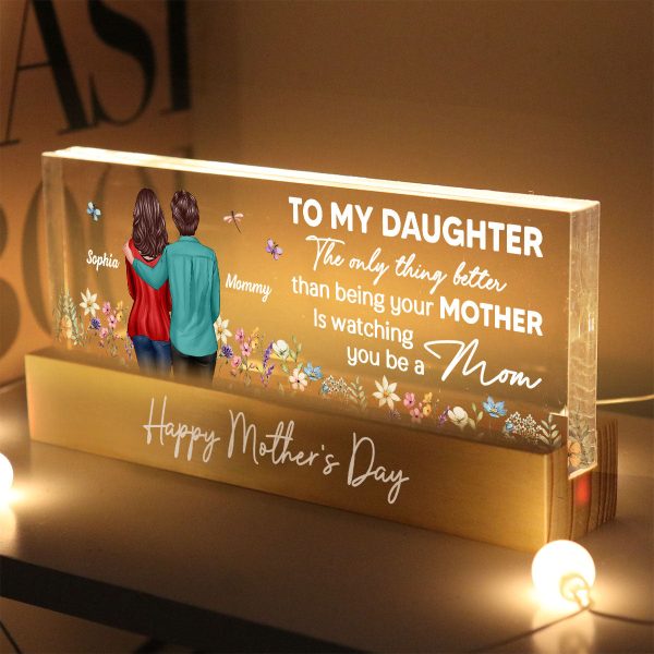 To My Daughter From Mom Happy Mother s Day Floral Personalized Acrylic Block LED Night Light, Mother s Day Gift For Daughter Discount - Image 3