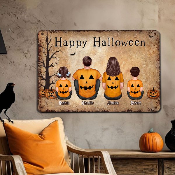 Halloween Family Sitting Personalized Metal Sign, Halloween Decoration Online now - Image 5