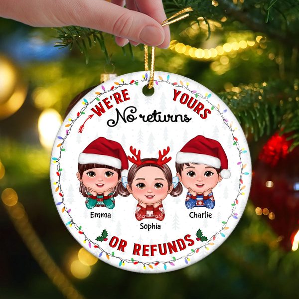 No Returns Or Refunds Grandkids Christmas Light Frame Personalized Circle Ceramic Ornament on Sale - Image 2