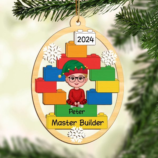 Master Builder Kid Boy Girl Personalized Christmas Wooden Ornament Hot on Sale - Image 2