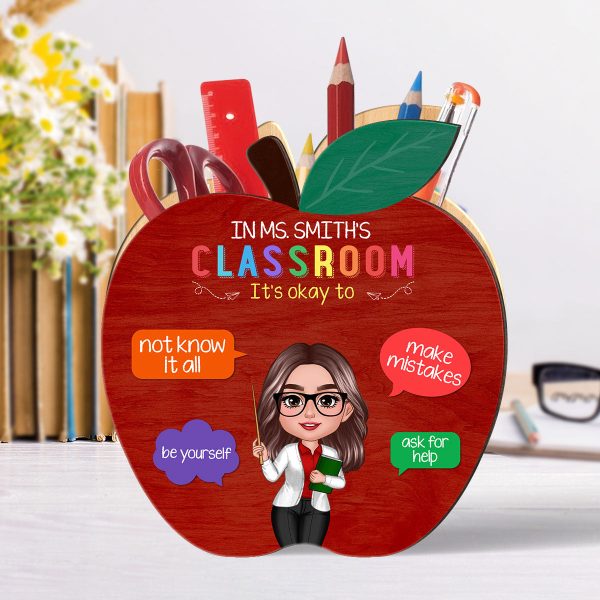 In This Classroom Personalized Apple Shaped Pen Pencil Holder, Back-to-School Gift for Teachers Online now - Image 3