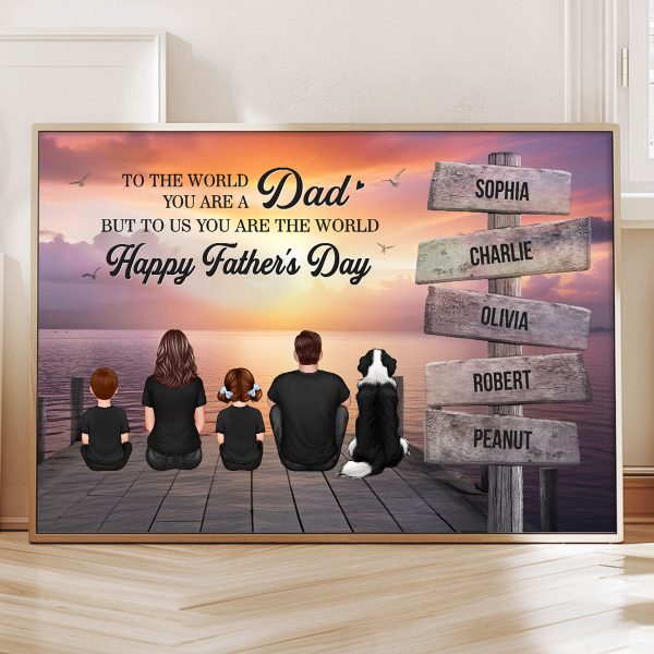 Dad And Family Sitting Sign Posts Personalized Poster, Gift For Dad Online