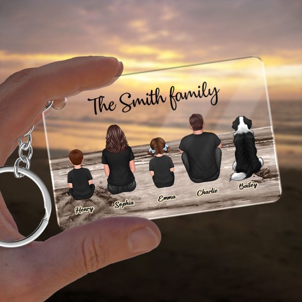 Family Sitting Vintage Background Personalized Acrylic Keychain, Gift For Family on Sale