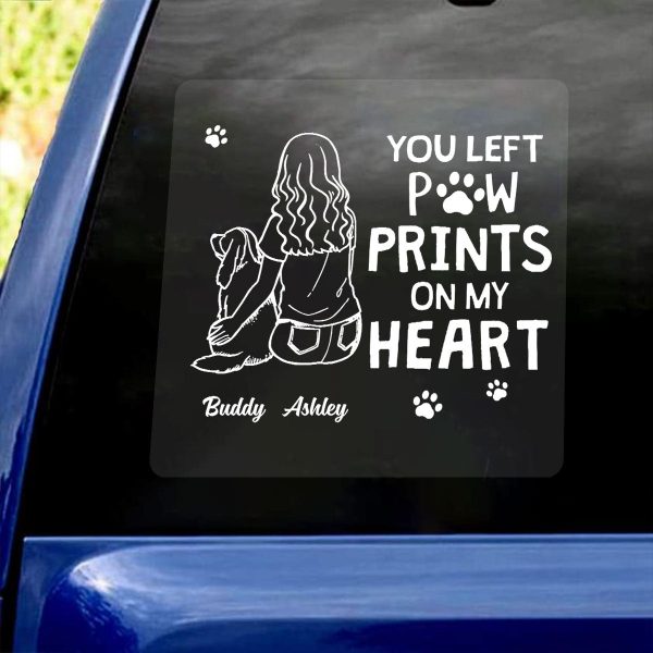 You Left Paw Prints On My Heart Outline Dog Memorial Personalized Decal on Sale - Image 4