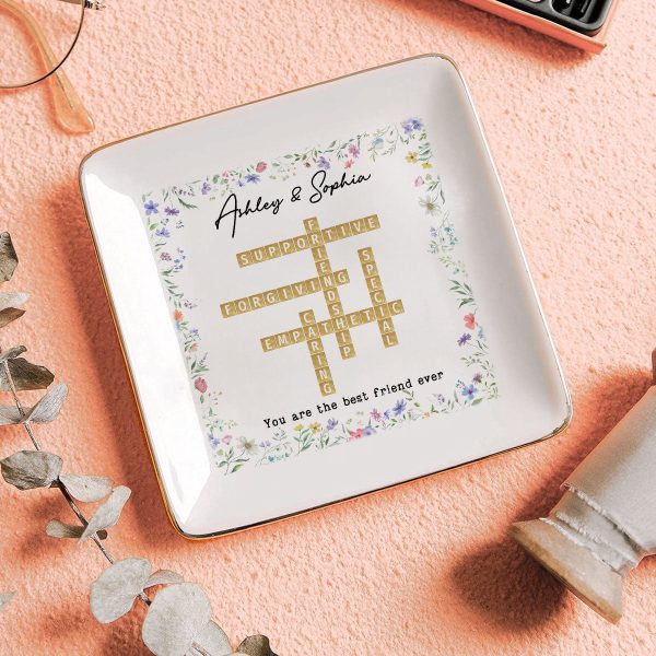 Best Friend Sister Ever Crossword Art - Created In A Moment Personalized Jewelry Dish , Birthday Gift for Bestie, Wedding Bridesmaid Gift For Cheap - Image 5