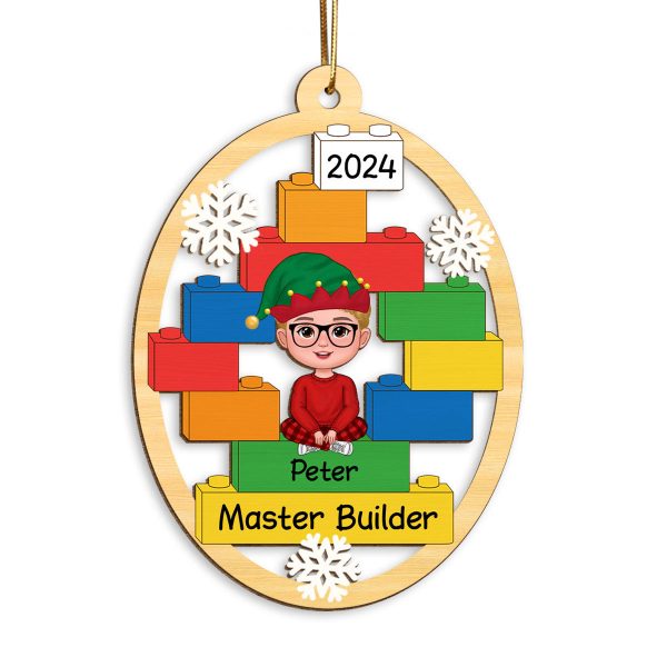 Master Builder Kid Boy Girl Personalized Christmas Wooden Ornament Hot on Sale