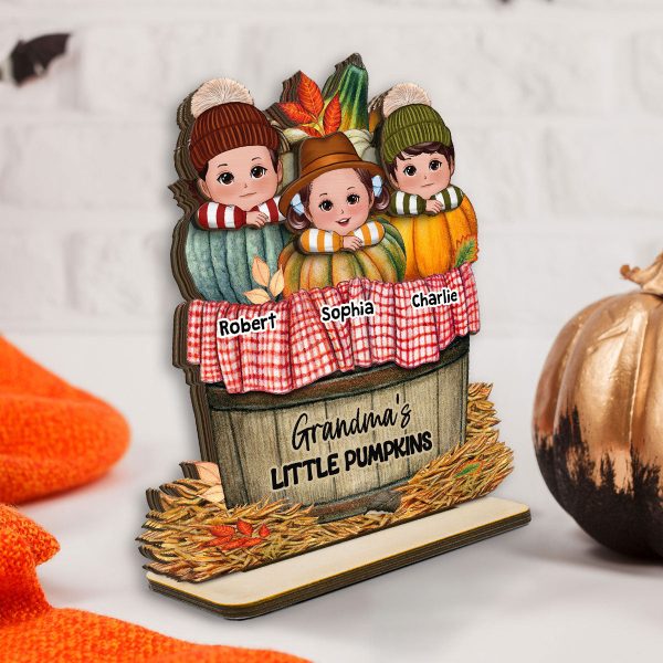 Cute Kids Grandma s Pumpkin Fall Season Personalized 2 Layer Standing Wooden Plaque Online now - Image 3