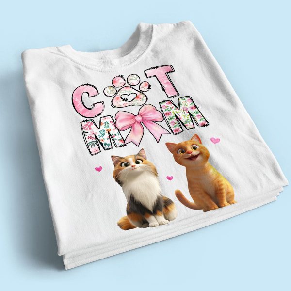 Cat Mom Pink Coquette Personalized Shirt, Cartoon Cute Cat, Gift for Cat Moms For Sale - Image 5