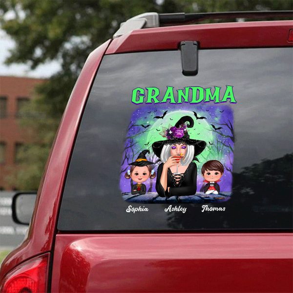 Green And Purple Halloween Grandma Witch Personalized Decal, Halloween Decor For Sale