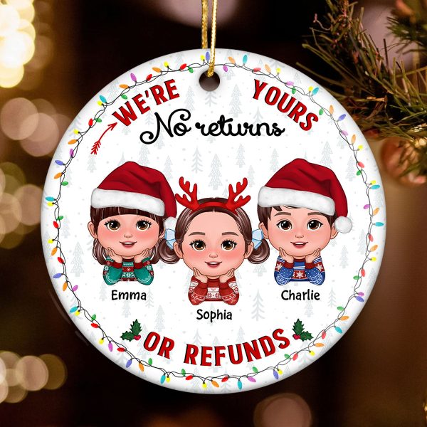 No Returns Or Refunds Grandkids Christmas Light Frame Personalized Circle Ceramic Ornament on Sale
