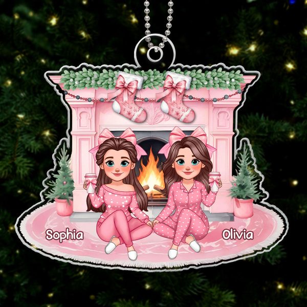 Christmas Coquette Besties Stocking On Pink Fireplace Personalized Acrylic Ornament Fashion - Image 4