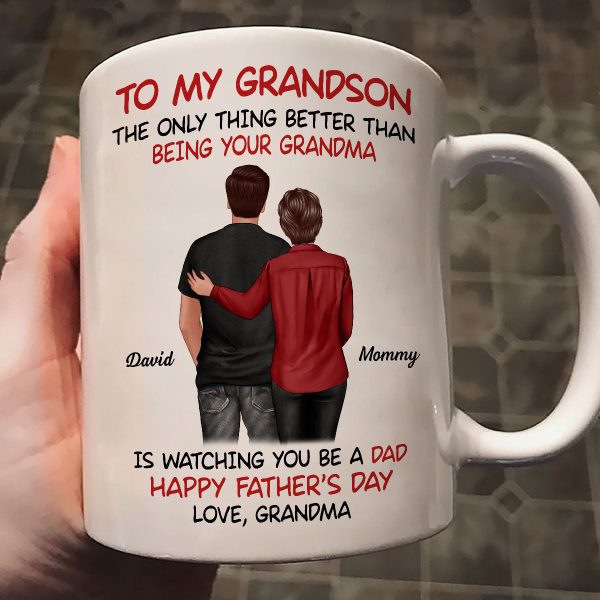 To My Grandson From Grandma Happy Father‘s Day Back View Personalized Mug Sale - Image 2