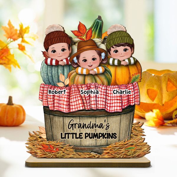Cute Kids Grandma s Pumpkin Fall Season Personalized 2 Layer Standing Wooden Plaque Online now
