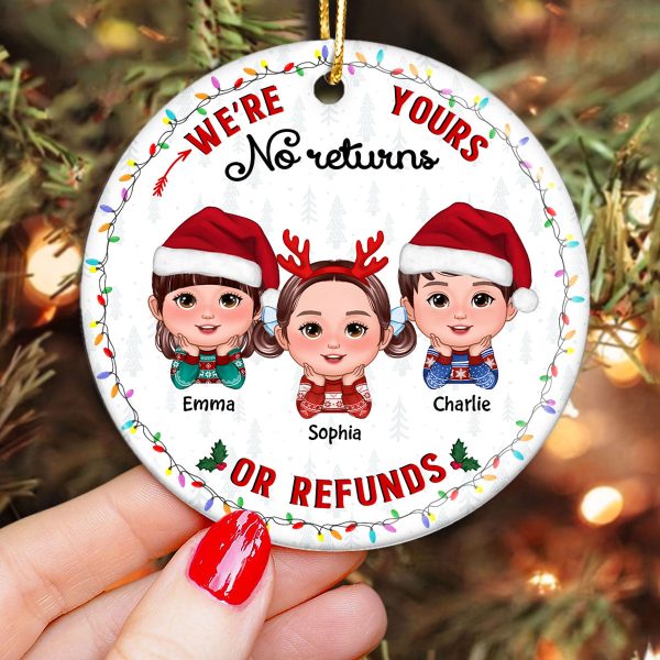 No Returns Or Refunds Grandkids Christmas Light Frame Personalized Circle Ceramic Ornament on Sale - Image 3