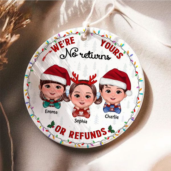 No Returns Or Refunds Grandkids Christmas Light Frame Personalized Circle Ceramic Ornament on Sale - Image 4