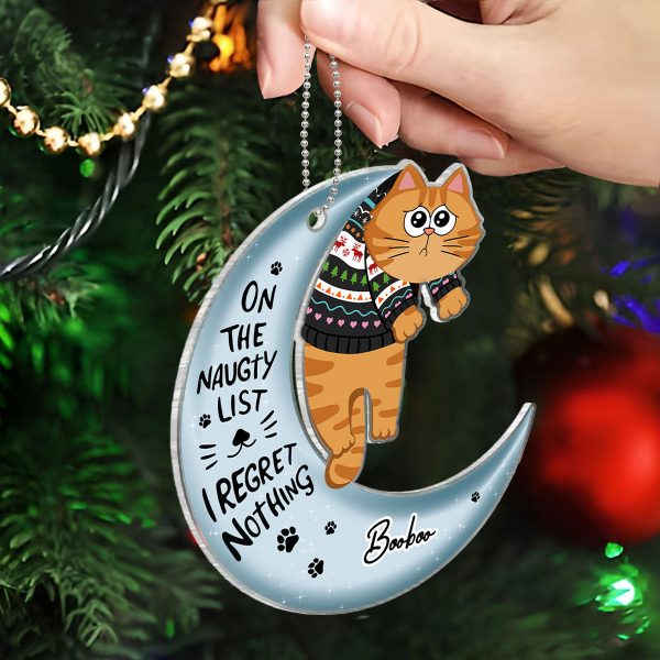 Naughty Cats On Moon Personalized Acrylic Ornament, Christmas Gift For Sale - Image 4