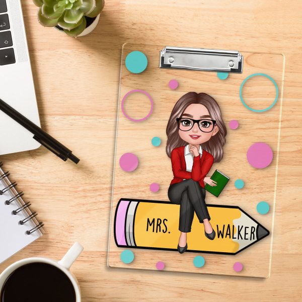 Teacher Sitting On Pencil Appreciation Gift Personalized Clipboard Supply - Image 5