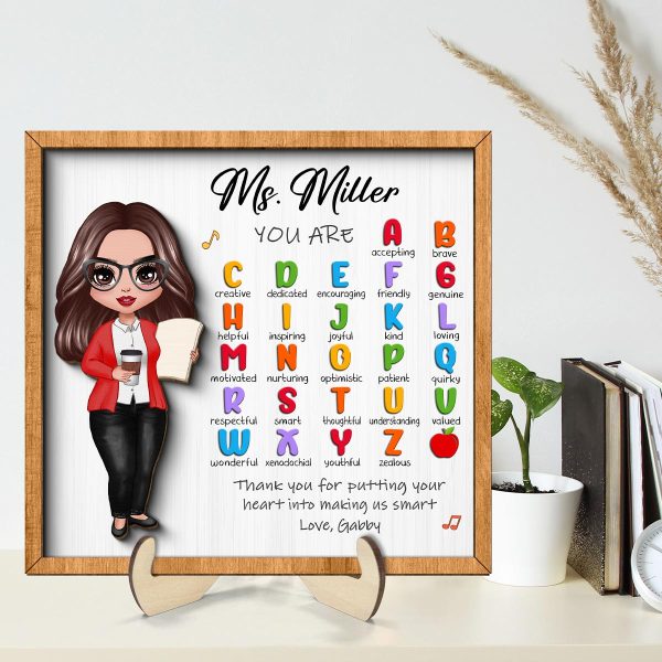 Teacher Appreciation Gift Thank You Alphabet Characteristics Doll Teacher Personalized 2-Layer Wooden Plaque For Cheap - Image 2