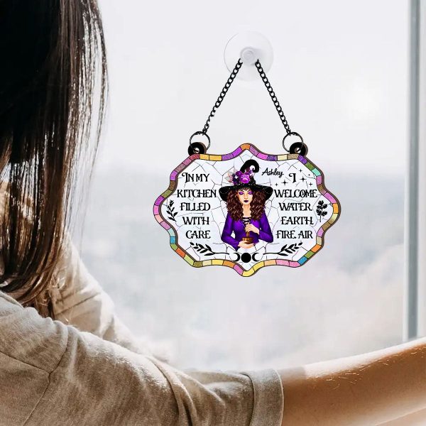 In My Kitchen Filled With Care Personalized Window Hanging Suncatcher Ornament, Halloween Decor Online Sale - Image 4