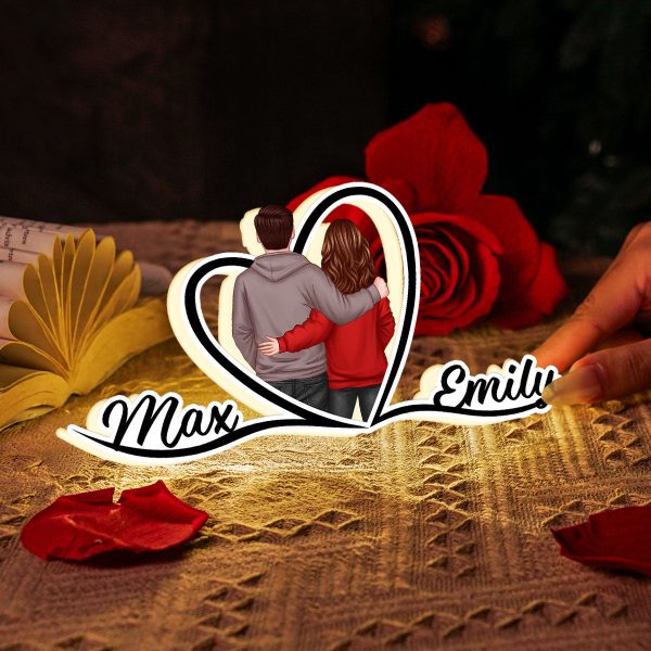 Couple Hugging Back View Heart Shape With Names Personalized Light Box, Anniversary Gift for Him for Her Online now - Image 3