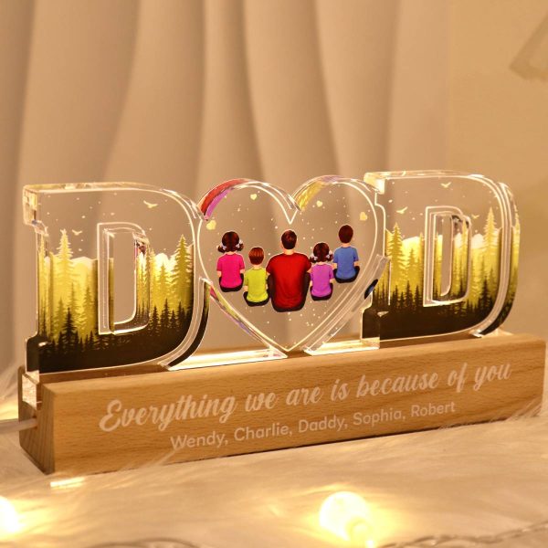 Dad Everything We Are Is Because Of You Back View Personalized LED Night Light, Father s Day Gift For Dad, Husband Online Hot Sale - Image 3