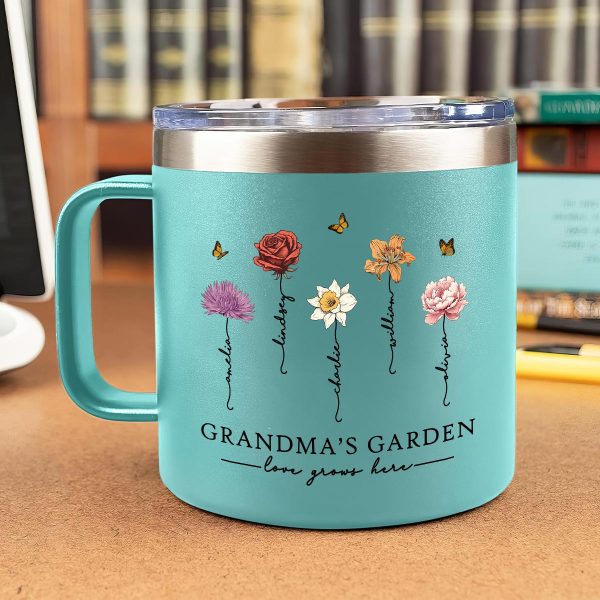 Grandma s Garden Love Grows Here Beautiful Birth Month Flower Personalized Stainless Tumbler With Handle For Cheap - Image 3