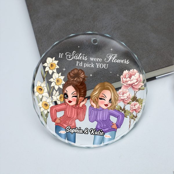 Besties Sisters Birth Month Flowers Personalized Glass Ornament, Christmas Gift For Best Friends Fashion - Image 3