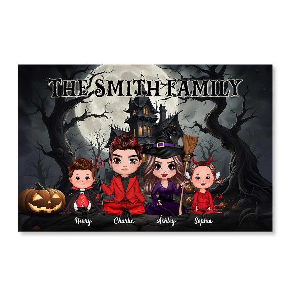 Halloween Family Sitting Vintage Background Personalized Poster - The Perfect Halloween Family Gift Supply