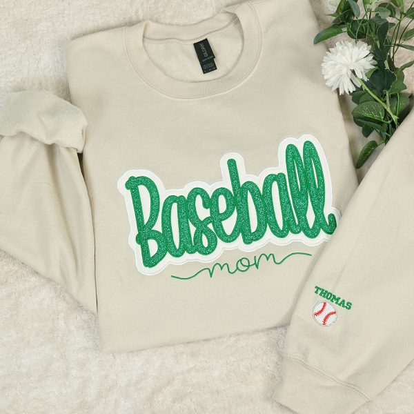 [Premium Glitter Embroidery] Personalized Baseball Mom Sweatshirt with Side Bow - Heartfelt Mother s Day Gift for Mom & Grandma on Sale - Image 3