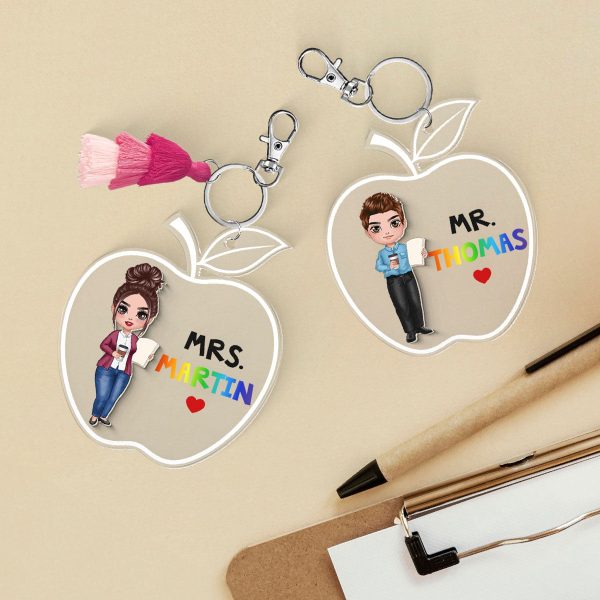 Doll Teacher Apple Shaped Personalized 2-Layer Acrylic Keychain Sale - Image 2