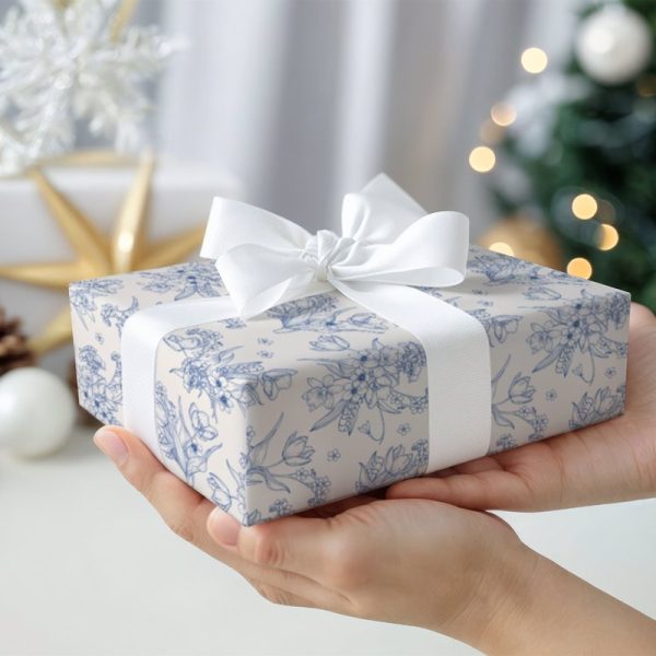 Floral Blue Gift Wrapping Paper Sale - Image 5