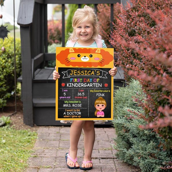 Lion Elephant Cute Kid First Day Of School Personalized Reusable Board Sign, Back To School Gift Online - Image 3