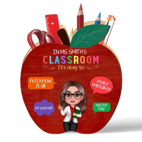 In This Classroom Personalized Apple Shaped Pen Pencil Holder, Back-to-School Gift for Teachers Online now