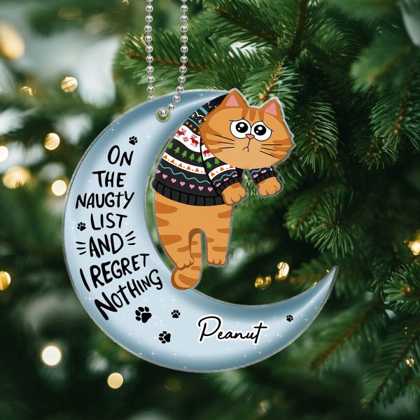 Naughty Cats On Moon Personalized Acrylic Ornament, Christmas Gift For Sale - Image 2