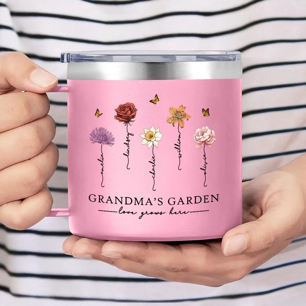 Grandma s Garden Love Grows Here Beautiful Birth Month Flower Personalized Stainless Tumbler With Handle For Cheap - Image 4
