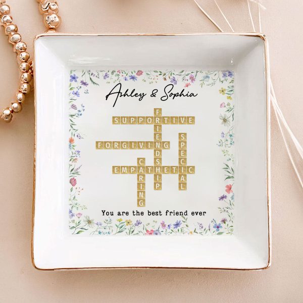 Best Friend Sister Ever Crossword Art - Created In A Moment Personalized Jewelry Dish , Birthday Gift for Bestie, Wedding Bridesmaid Gift For Cheap