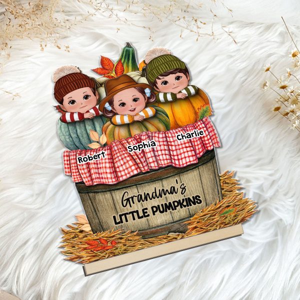 Cute Kids Grandma s Pumpkin Fall Season Personalized 2 Layer Standing Wooden Plaque Online now - Image 5