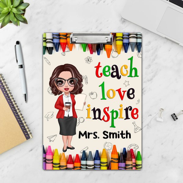 Teacher Teach Love Inspire Personalized Acrylic ClipBoard, Gift For Teacher Hot on Sale