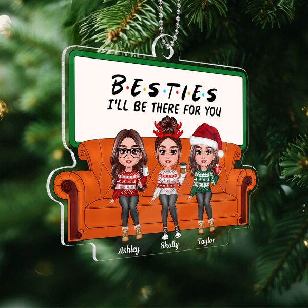 Christmas Besties Sisters Sitting On Sofa Personalized Acrylic Ornament Discount - Image 3