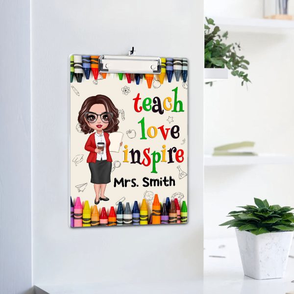 Teacher Teach Love Inspire Personalized Acrylic ClipBoard, Gift For Teacher Hot on Sale - Image 5