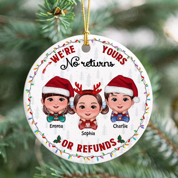 No Returns Or Refunds Grandkids Christmas Light Frame Personalized Circle Ceramic Ornament on Sale - Image 5