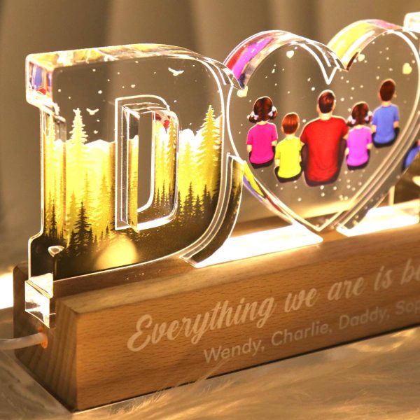 Dad Everything We Are Is Because Of You Back View Personalized LED Night Light, Father s Day Gift For Dad, Husband Online Hot Sale - Image 4