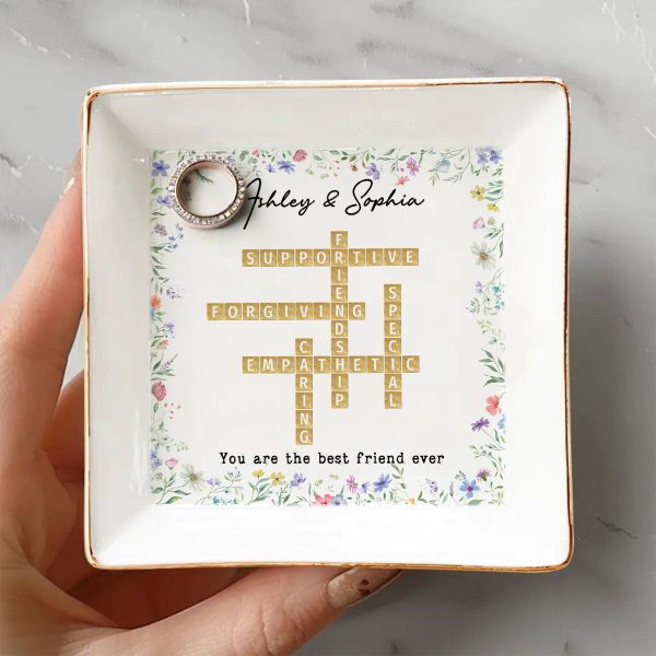 Best Friend Sister Ever Crossword Art - Created In A Moment Personalized Jewelry Dish , Birthday Gift for Bestie, Wedding Bridesmaid Gift For Cheap - Image 4