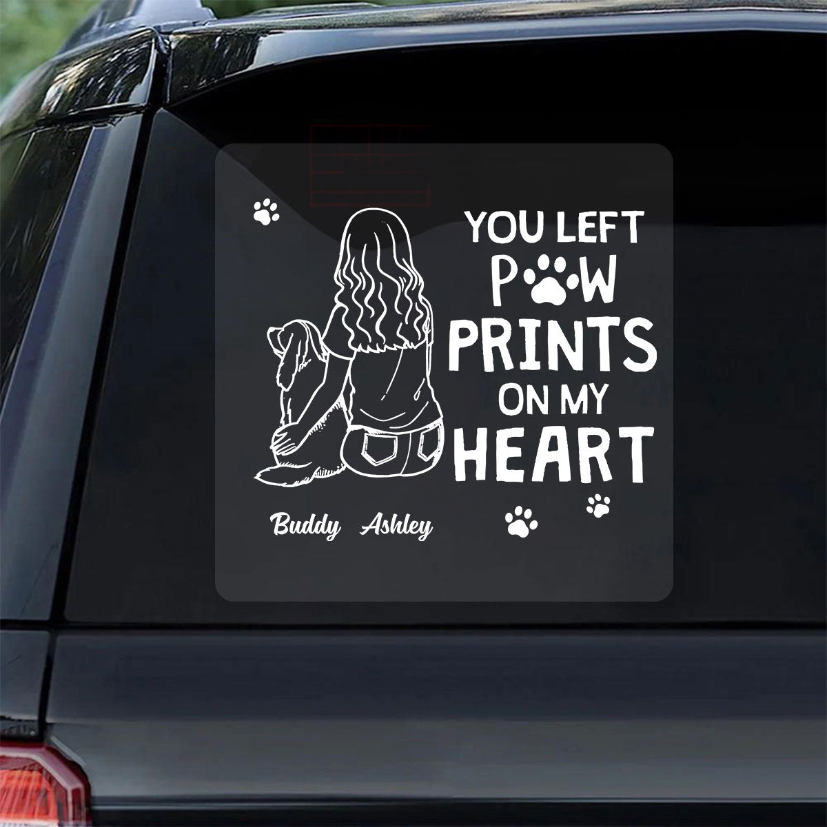 You Left Paw Prints On My Heart Outline Dog Memorial Personalized Decal on Sale